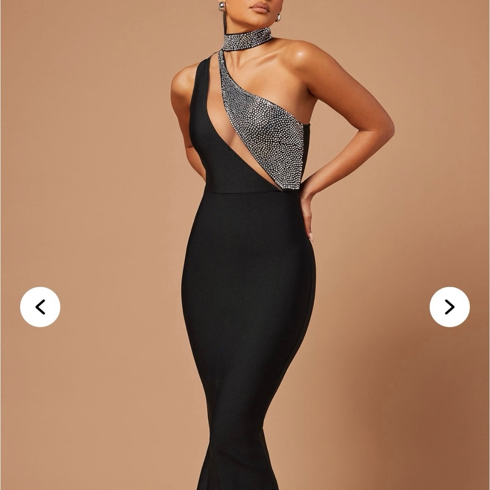 Ella Embellished Bandage Black Evening Gown Dress